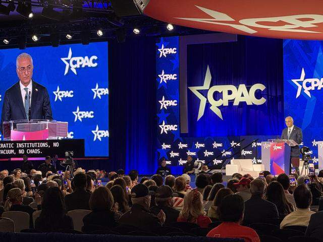 Exiled Iranian Crown Prince Reza Pahlavi speaks at CPAC on March 28.